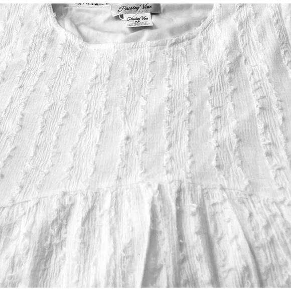 PAISLEY VINE BELL SLV RND NECK MIDI WAIST DRESS, WOMEN, M-WHITE/IVORY, LACE TRIM - Picture 3 of 12